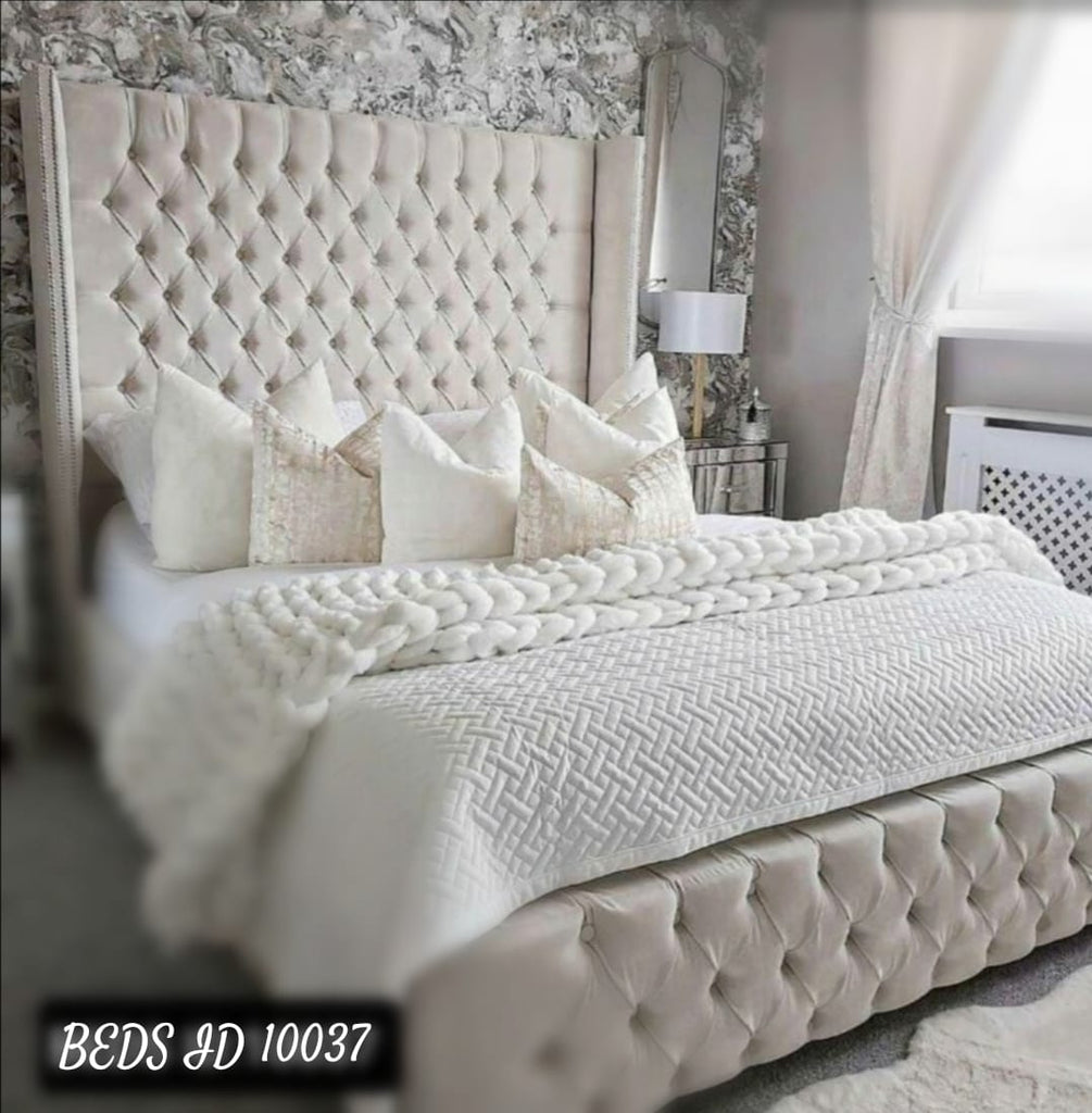 Luxe wingback upholstered bed frame deals